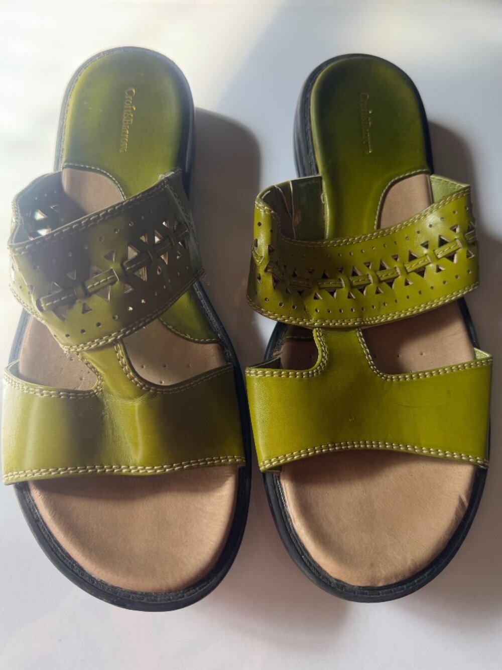 Croft & Barroe Green Leather Slide Sandals W 9